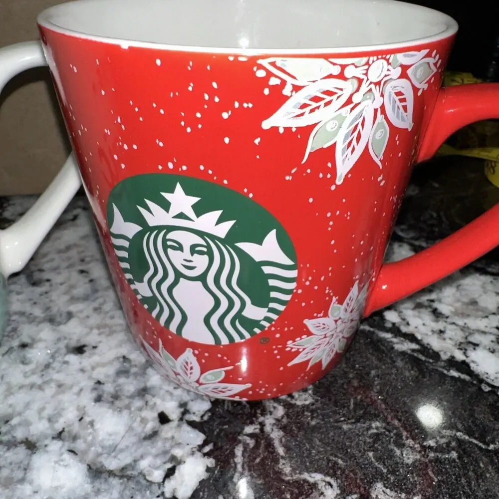 Starbucks Red Holiday Mug 18oz 2020 Holly Poinsettia & 2019 Coffee Is Magic Mug